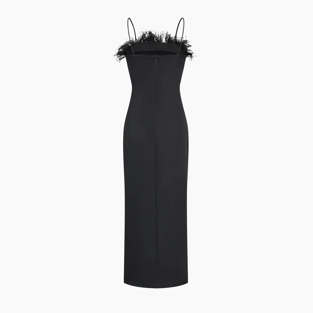 COMMENSE black dress with feather detail - Picture 2 of 5